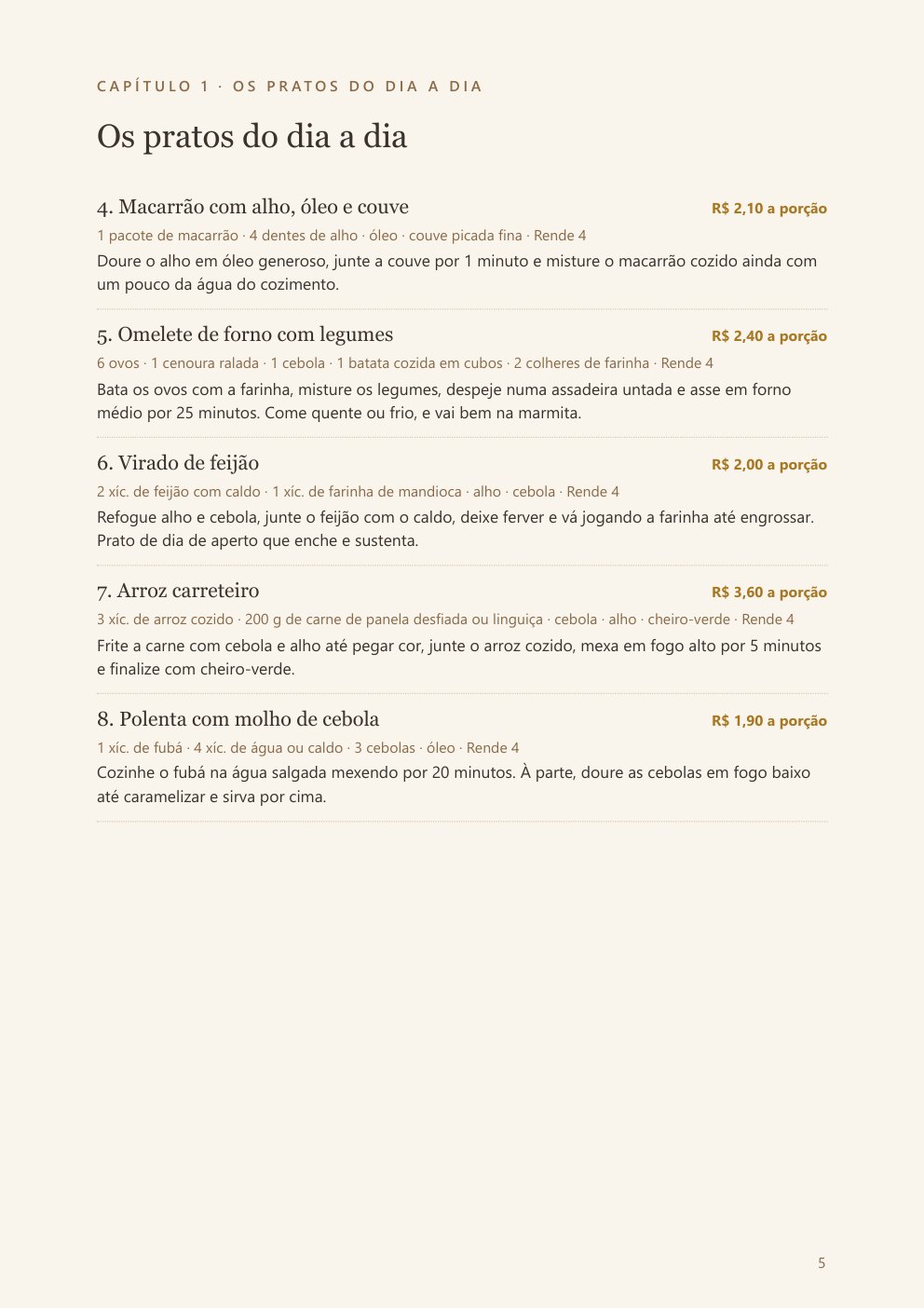 Uma página do caderno de receitas