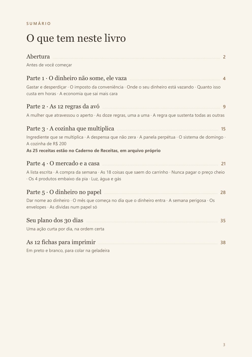 O sumário do livro